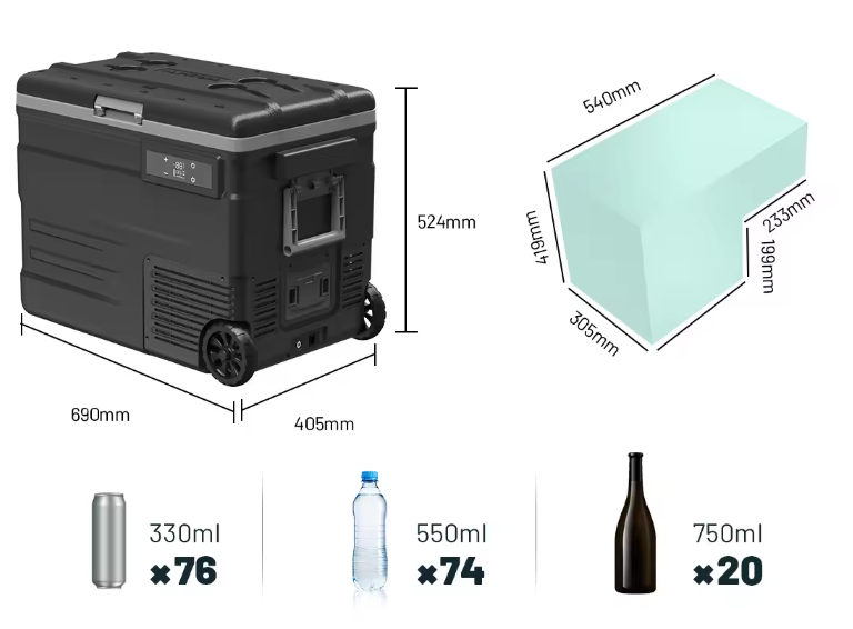 მაცივარი მანქანის 55L (2.5m DC კაბელით)